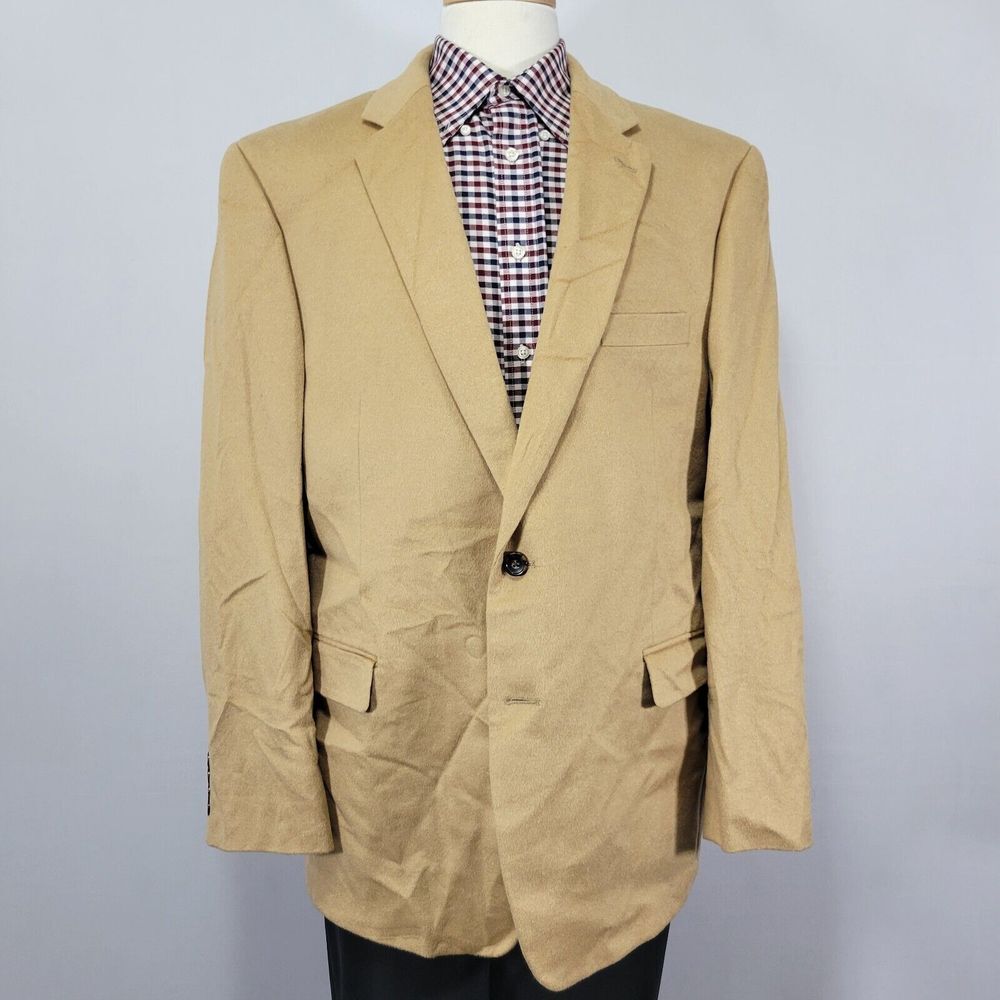 Nautica Men's Sport Coat Blazer Two Button Beige Wool Silk Cashmere Size 46R